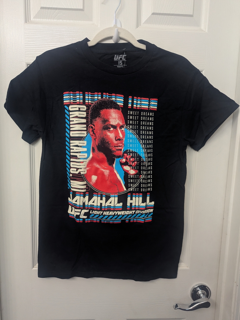 UFC Black Short-Sleeve Graphic Tee with Red & Blue Portrait